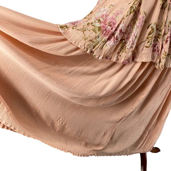 Vtg 90s NOS American Angel Romantic Boho Rose Floral Crinkle Rayon Maxi Dress L - Picture 9 of 16